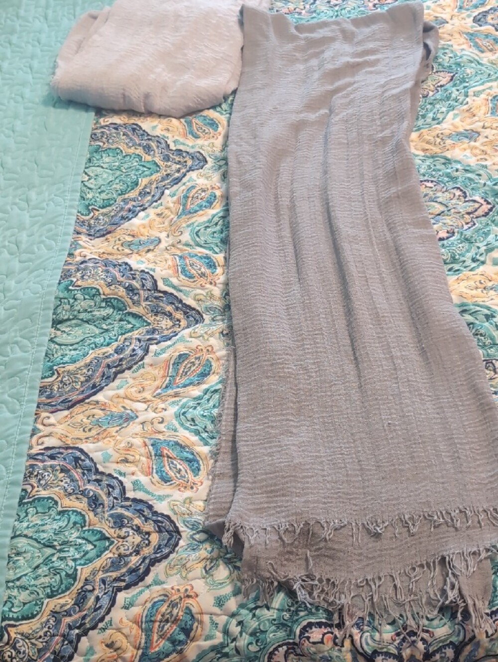 Light Gray And Gray Crinkled Cotton Scarf - Unbranded - Picture 5 of 6